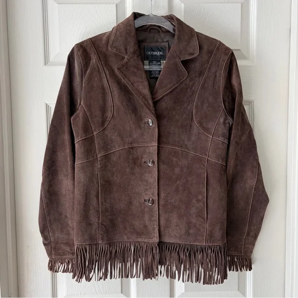 Outbrook Brown Genuine Leather Fringe Jacket - Picture 1 of 11